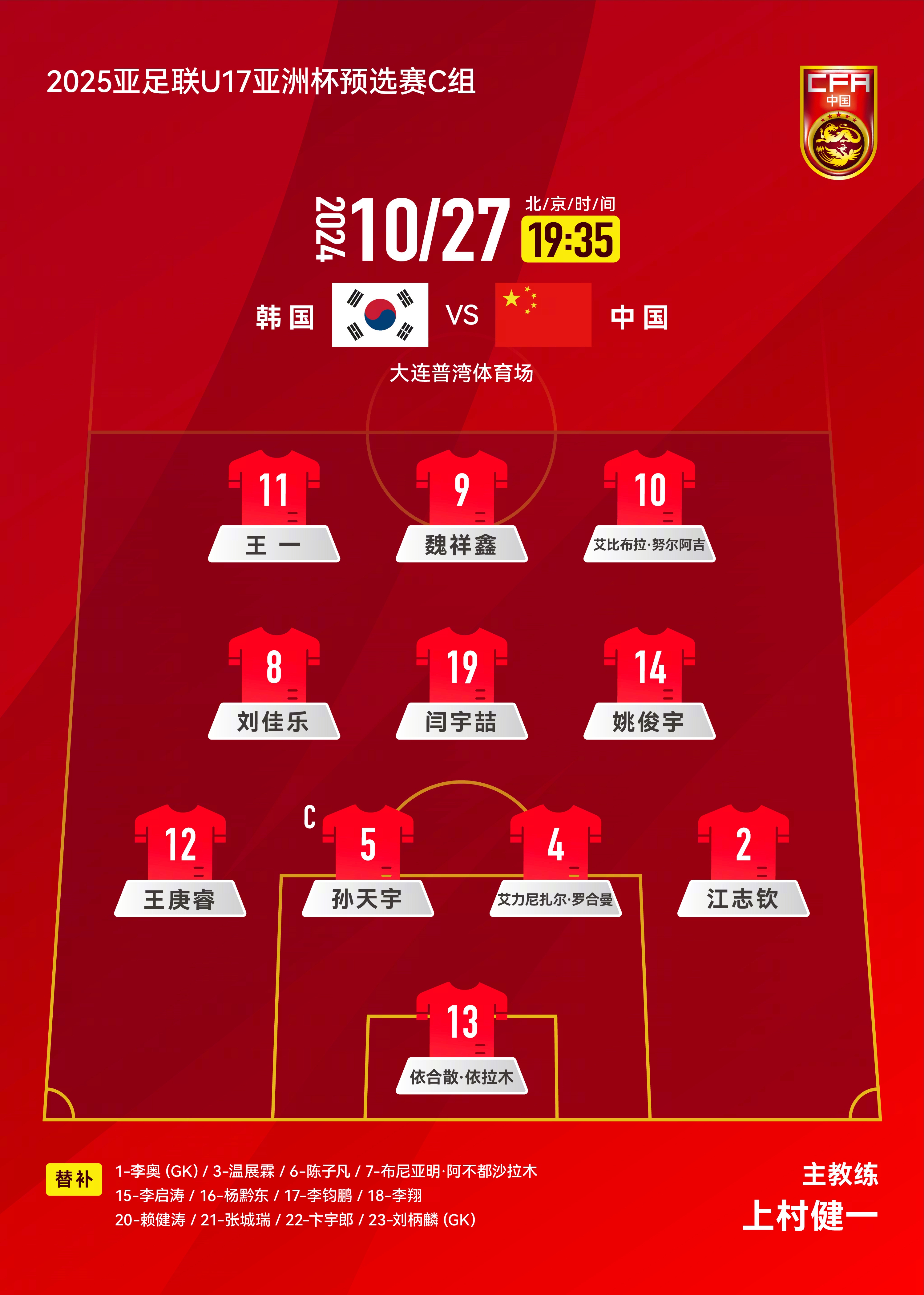 中国U16在对韩国U16的比赛中被逼平，完成小组赛